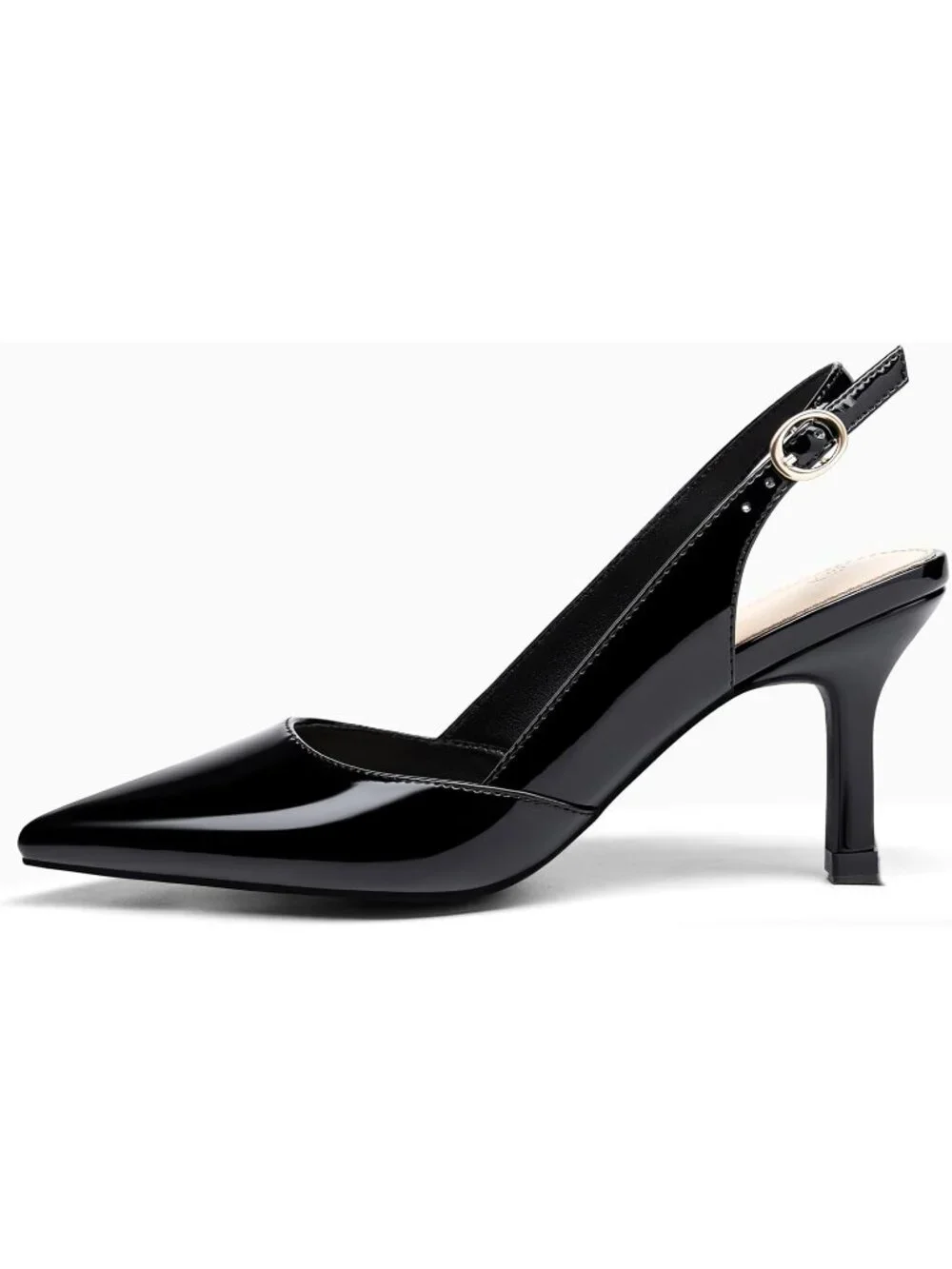 Women's Slingback Kitten Heels Closed Patent Leather Toe Backless Pumps Shoes